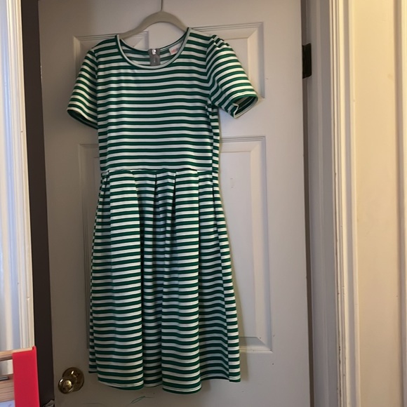 Like new Lularoe Amelia. Kelly green and white stripes - Picture 2 of 2
